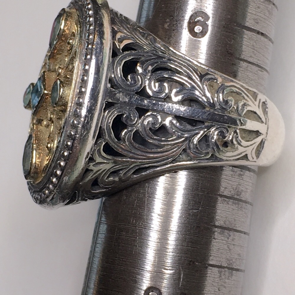 Konstantino Gold and Light Blue Gemstone Oval Filigree Ring - Picture 5 of 10